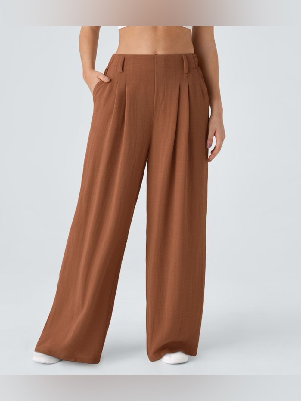 Halara NWT Large High Waisted Wide Leg Flowy Palazzo Linen-Feel Pants Sierra
